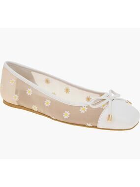 BCBGeneration Women's Hartly Square Toe Mesh Ballet Flats in White Daisy. Size 7